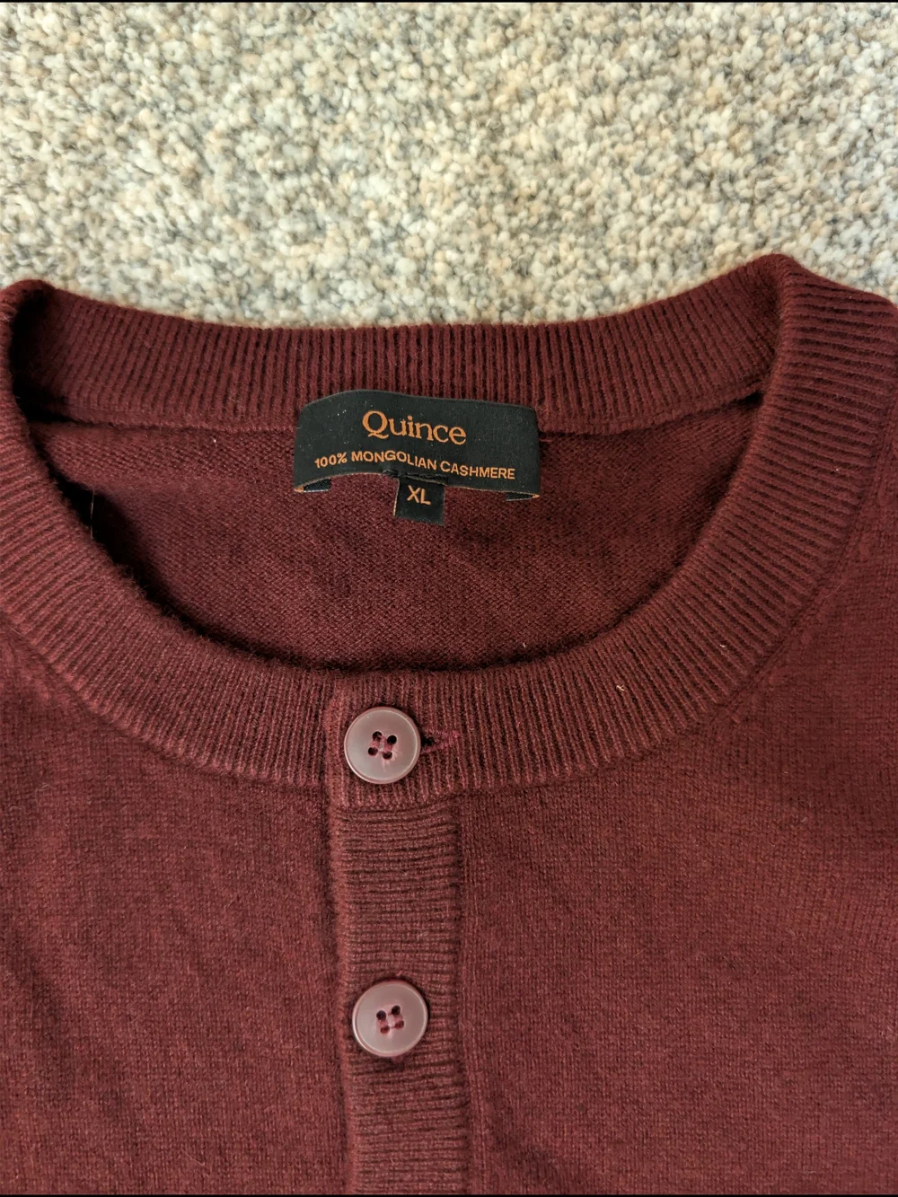 Quince Men's 100% Mongolian Cashmere Burgundy Henley Sweater XL NWOT